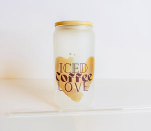 16oz Frosted Glass "Iced Coffee Love" Tumbler